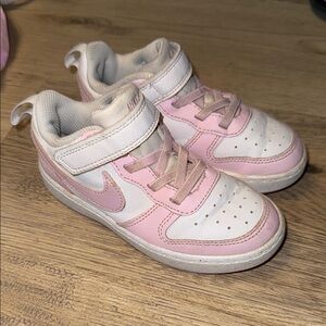 Toddler girls pink and white Nike tennis shoes size 9